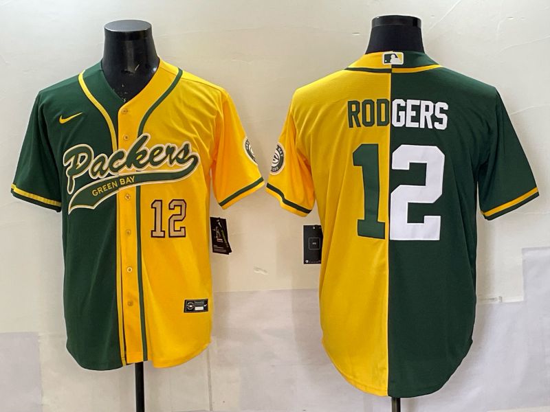 Men 2025 Green Bay Packers #12 Rodgers Green yellow Joint Name Nike Limited NFL Jersey style 005